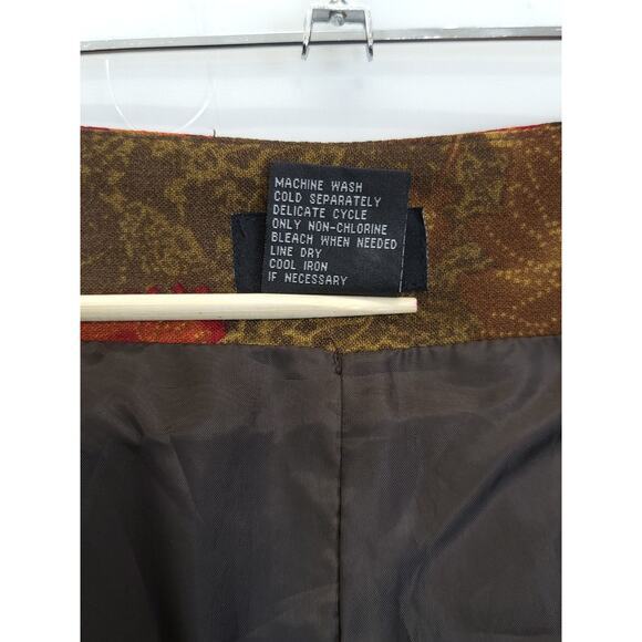 RQT Midi Trumpet Skirt Paisley Floral Women‎ 14 Olive Reds Mature Office Retro - Picture 8 of 10